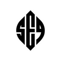 SEQ circle letter logo design with circle and ellipse shape. SEQ ellipse letters with typographic style. The three initials form a circle logo. SEQ Circle Emblem Abstract Monogram Letter Mark Vector. vector