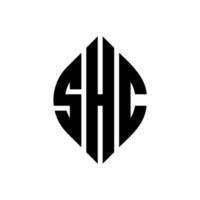 SHC circle letter logo design with circle and ellipse shape. SHC ellipse letters with typographic style. The three initials form a circle logo. SHC Circle Emblem Abstract Monogram Letter Mark Vector. vector