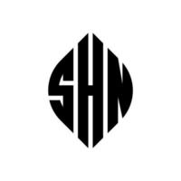 SHN circle letter logo design with circle and ellipse shape. SHN ellipse letters with typographic style. The three initials form a circle logo. SHN Circle Emblem Abstract Monogram Letter Mark Vector. vector