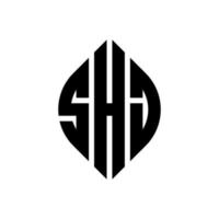 diseño de logotipo de letra de círculo shj con forma de círculo y elipse. shj letras elipses con estilo tipográfico. las tres iniciales forman un logo circular. vector de marca de letra de monograma abstracto del emblema del círculo shj.