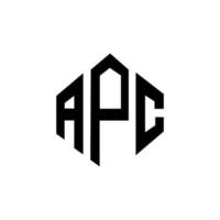 APC letter logo design with polygon shape. APC polygon and cube shape logo design. APC hexagon vector logo template white and black colors. APC monogram, business and real estate logo.