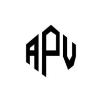 APV letter logo design with polygon shape. APV polygon and cube shape logo design. APV hexagon vector logo template white and black colors. APV monogram, business and real estate logo.