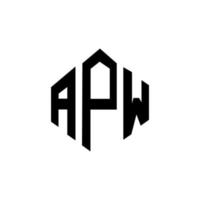 APW letter logo design with polygon shape. APW polygon and cube shape logo design. APW hexagon vector logo template white and black colors. APW monogram, business and real estate logo.