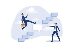 Expert advice or intelligence information to solve business problem, professional consultant or support giving solution concept, businessman expert with speech bubble help connect stairway to success. vector