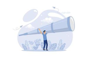watching through a spyglass, looking to the future, Business Character Foresight. flat design modern illustration vector