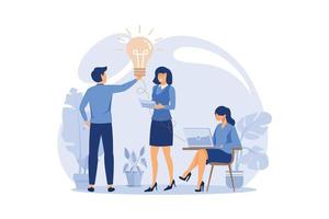 promotion in the network. manager at remote work, searching for new ideas solutions, flat design modern illustration vector