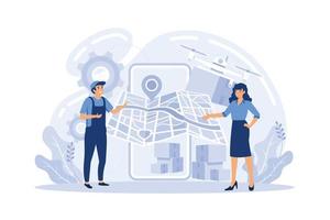 Shop delivery courier service, Fast order shipping at map, transport express advertising banner. Deliver package transportation at map. modern flat illustration vector