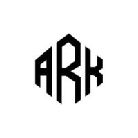 ARK letter logo design with polygon shape. ARK polygon and cube shape logo design. ARK hexagon vector logo template white and black colors. ARK monogram, business and real estate logo.