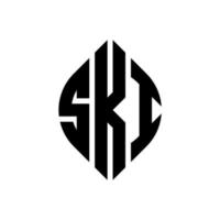 SKI circle letter logo design with circle and ellipse shape. SKI ellipse letters with typographic style. The three initials form a circle logo. SKI Circle Emblem Abstract Monogram Letter Mark Vector. vector