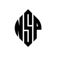 diseño de logotipo de letra de círculo nsp con forma de círculo y elipse. nsp letras elipses con estilo tipográfico. las tres iniciales forman un logo circular. vector de marca de letra de monograma abstracto del emblema del círculo nsp.