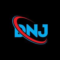 logotipo de dj. letra dnj. diseño del logotipo de la letra dnj. logotipo de iniciales dnj vinculado con círculo y logotipo de monograma en mayúsculas. tipografía dnj para tecnología, negocios y marca inmobiliaria. vector