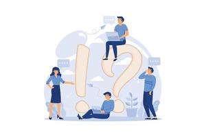 concept illustration of frequently asked questions people around exclamations and question marks, metaphor question answer. flat design modern illustration vector
