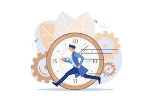 work time management concept, quick response, people rush to do everything at work, time is running out, rewind time. flat design modern illustration vector