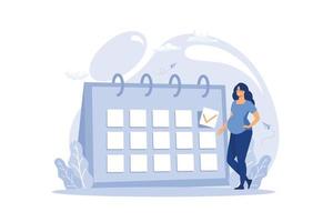 pregnant woman expecting childbirth looking at the calendar, full of prosperous family vector. flat design modern illustration vector