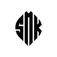 diseño de logotipo de letra de círculo smk con forma de círculo y elipse. smk letras elipses con estilo tipográfico. las tres iniciales forman un logo circular. vector de marca de letra de monograma abstracto del emblema del círculo smk.