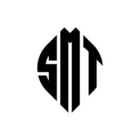 diseño de logotipo de letra de círculo smt con forma de círculo y elipse. letras de elipse smt con estilo tipográfico. las tres iniciales forman un logo circular. vector de marca de letra de monograma abstracto del emblema del círculo smt.