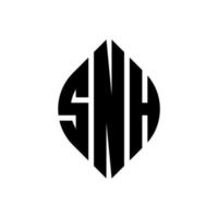 diseño de logotipo de letra de círculo snh con forma de círculo y elipse. snh letras elipses con estilo tipográfico. las tres iniciales forman un logo circular. snh círculo emblema resumen monograma letra marca vector. vector