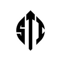 diseño de logotipo de letra de círculo sti con forma de círculo y elipse. sti letras elipses con estilo tipográfico. las tres iniciales forman un logo circular. vector de marca de letra de monograma abstracto del emblema del círculo sti.