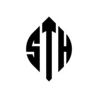diseño de logotipo de letra de círculo sth con forma de círculo y elipse. sth letras elipses con estilo tipográfico. las tres iniciales forman un logo circular. sth círculo emblema resumen monograma letra marca vector. vector
