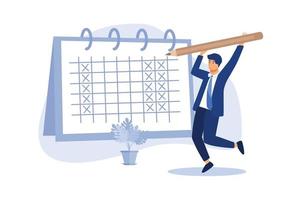 Semana laboral de 4 días, reducción de la jornada laboral para aumentar la eficiencia y la productividad, jornada laboral flexible para el concepto de beneficios de los empleados, gerente de negocios puso vacaciones en el calendario para que la empresa tenga una semana laboral de 4 días vector