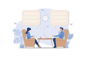 workers are sitting at the negotiating table, vector collective thinking and brainstorming, company information analytics, flat design modern illustration