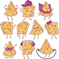 paquete de personajes de dibujos animados de queso vector