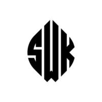 diseño de logotipo de letra de círculo swk con forma de círculo y elipse. letras elípticas swk con estilo tipográfico. las tres iniciales forman un logo circular. vector de marca de letra de monograma abstracto del emblema del círculo swk.