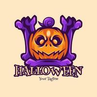 logotipo de personaje de halloween de huesos de calabaza vector