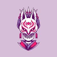 Skull Geisha With Kitsune Mask Illustration vector