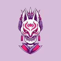 Skull Geisha With Kitsune Mask Illustration vector