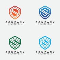 Letter S monogram and shield sign combination. Line art logo design concept. vector