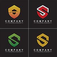 Letter S monogram and shield sign combination. Line art logo design concept. vector