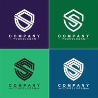 Letter S monogram and shield sign combination. Line art logo design concept. vector