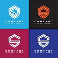 Letter S monogram and shield sign combination. Line art logo design concept.
