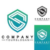 Letter S monogram and shield sign combination. Line art logo design concept. vector