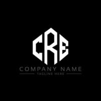 CRE letter logo design with polygon shape. CRE polygon and cube shape logo design. CRE hexagon vector logo template white and black colors. CRE monogram, business and real estate logo.