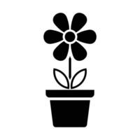 Flower icon in pot, simple flower sign and symbol. Potted plants, gardening, ornamental plant isolated line sign. vector