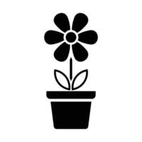 icono de flor en maceta, signo de flor simple y símbolo. plantas en maceta, jardinería, signo de línea aislada de plantas ornamentales. vector