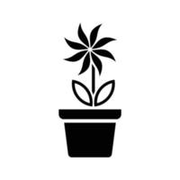 icono de flor en maceta, signo de flor simple y símbolo. plantas en maceta, jardinería, signo de línea aislada de plantas ornamentales. vector