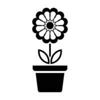 icono de flor en maceta, signo de flor simple y símbolo. plantas en maceta, jardinería, signo de línea aislada de plantas ornamentales. vector
