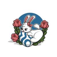 Lindo conejo y flores, diseño de ilustraciones vectoriales vector