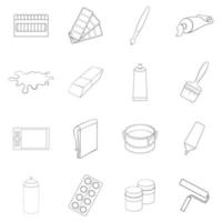 esquema de conjunto de iconos de herramientas de pintor vector