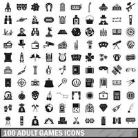 100 adult games icons set, simple style
