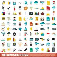 100 iconos artísticos, estilo plano vector