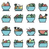 Fruit salad icons set vector flat