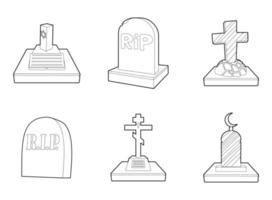 Grave icon set, outline style vector