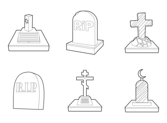 Grave icon set, outline style