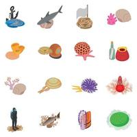 Marine environment icons set, isometric style vector