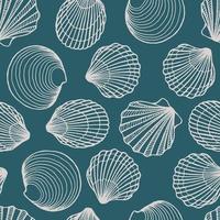 Seamless pattern with seashells. Marine background.  Hand drawn vector illustration in sketch style.