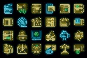 Cinema ticket icons set outline vector. Movie shape vector neon